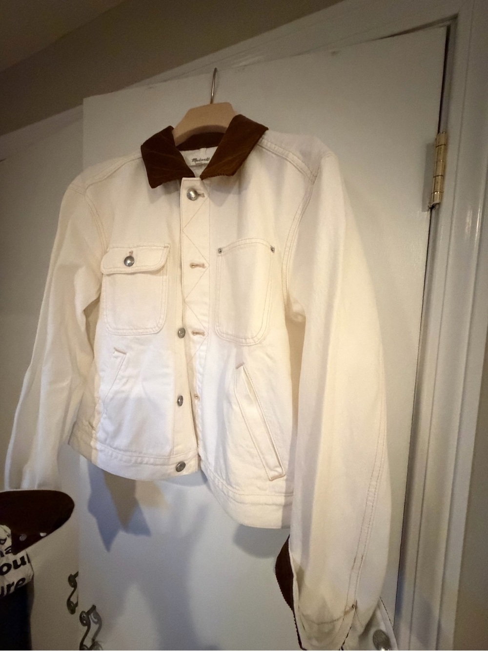 Madewell Cream Denim Jacket with Brown Cord Collar